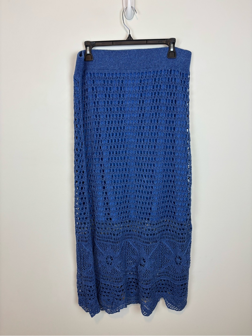 Lauren Ralph Lauren Pointelle-Knit Linen-Blend Crochet Midi Skirt Size L - Picture 2 of 9